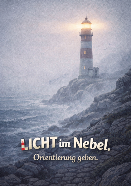 Lighthouse on a foggy rocky shore