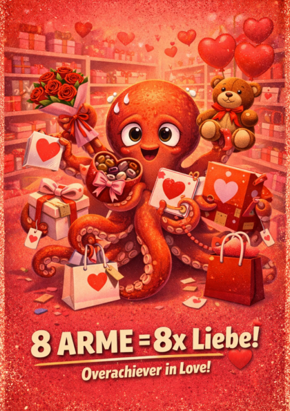 Cartoon octopus holding gifts and hearts
