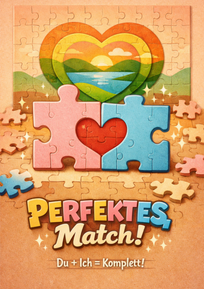 Romantic puzzle card with heart-shaped pieces