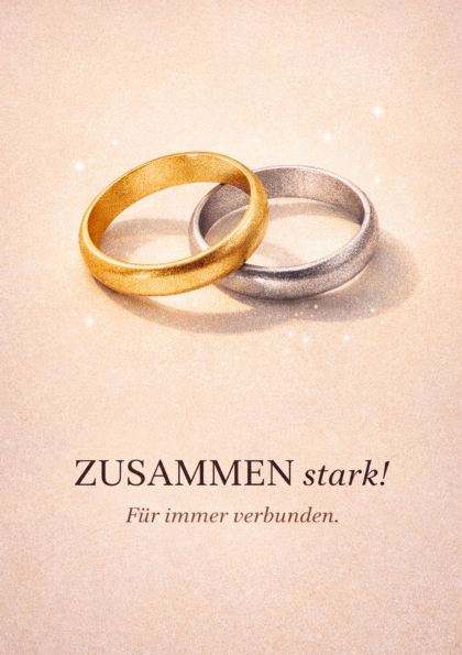 Two intertwined wedding rings on a greeting card