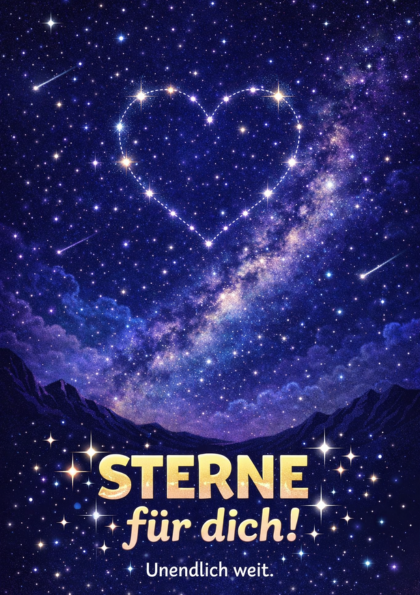 Heart-shaped constellation over a starry night sky