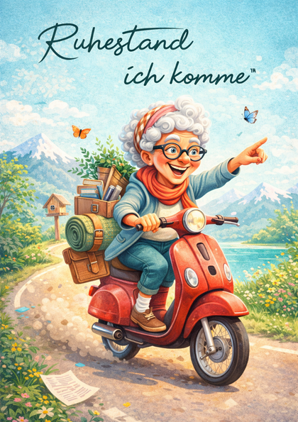 Cheerful rider on a red scooter