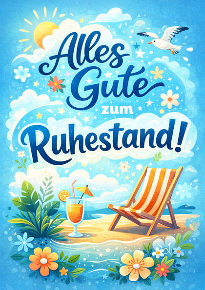 Retirement card with beach scene and chair
