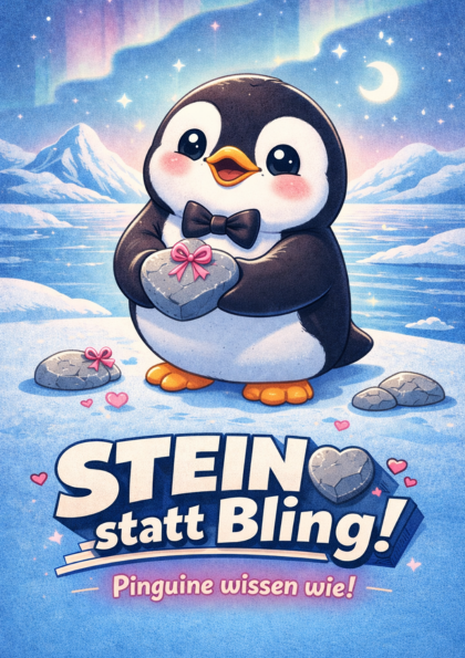 Cute penguin holding a heart-shaped stone