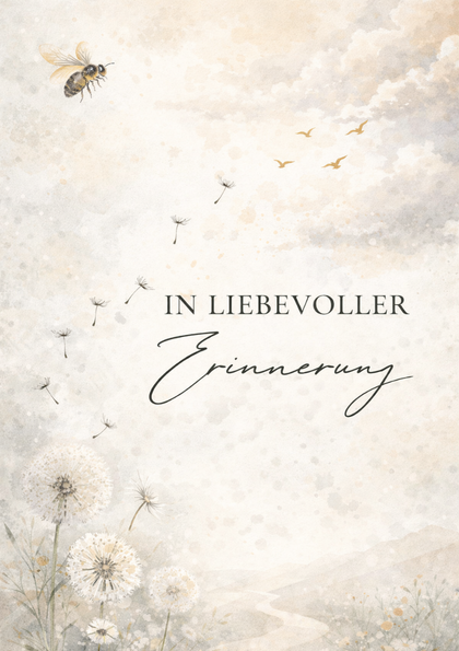 Condolence card with dandelions and flying seeds