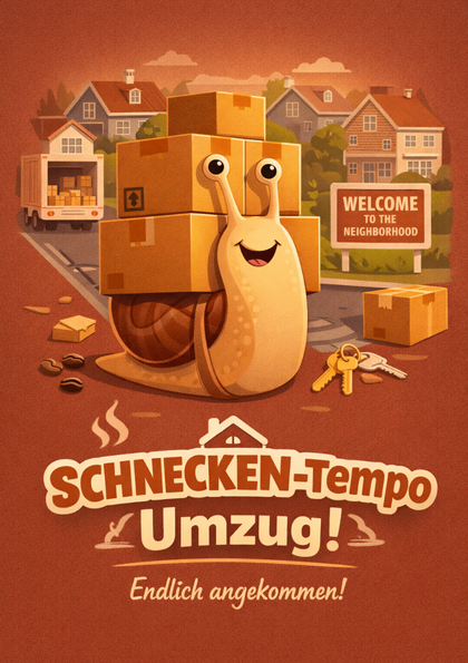 Cartoon snail carrying stacked moving boxes