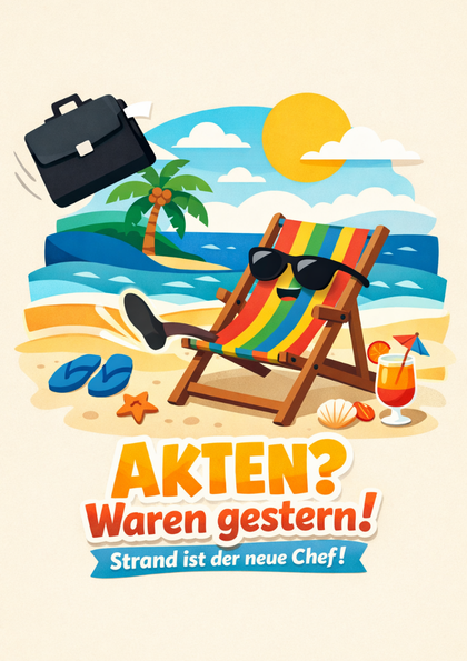 Deck chair with sunglasses and flying briefcase