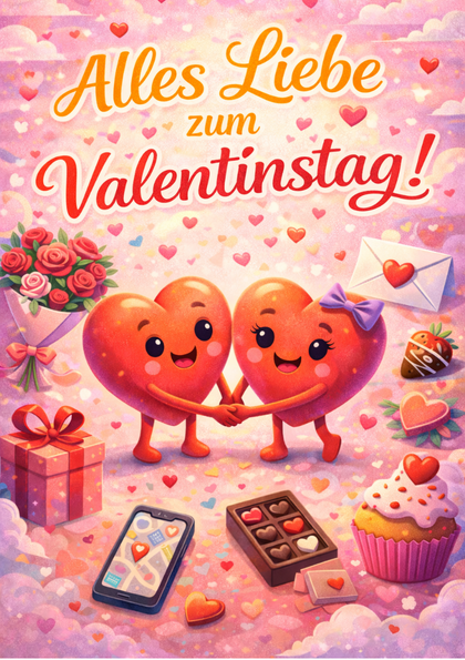 Valentine's card with two smiling hearts