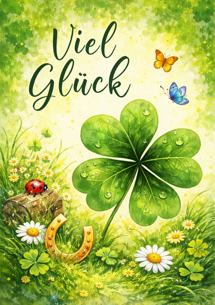 Greeting card with four-leaf clover