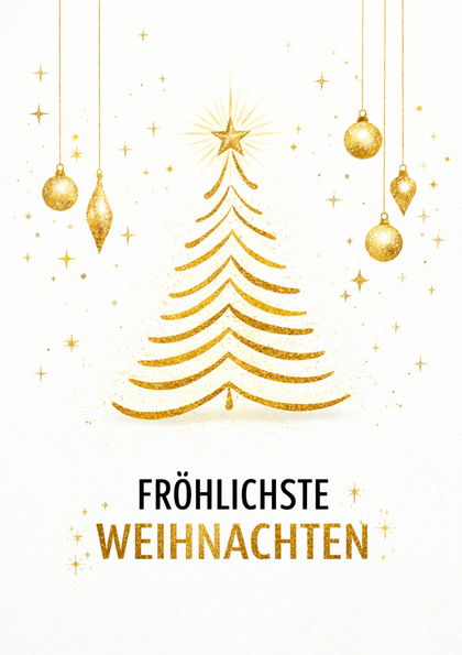 Golden glitter Christmas tree illustration