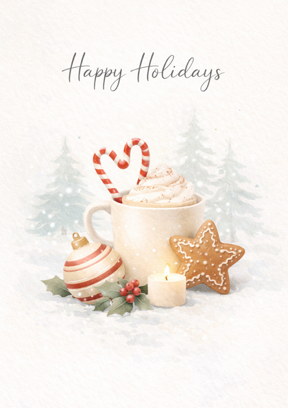 Holiday scene with hot chocolate and cookie