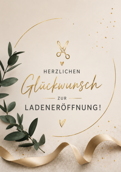 Elegant congratulations card with eucalyptus and gold ribbon
