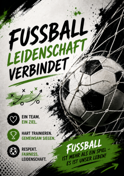 Soccer ball in net with bold passion slogan