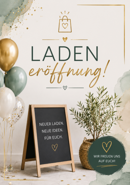 Shop opening card with balloons and chalkboard