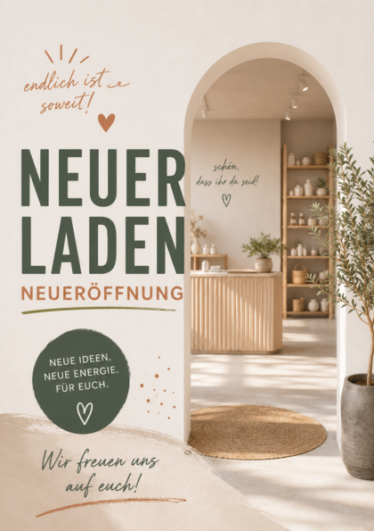 Greeting card: new shop interior with arch and plants